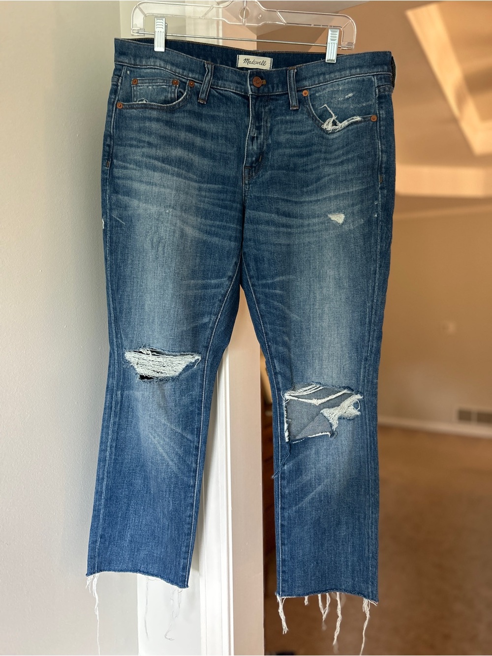 Madewell Ripped Mid-Blue Boyfriend Jeans